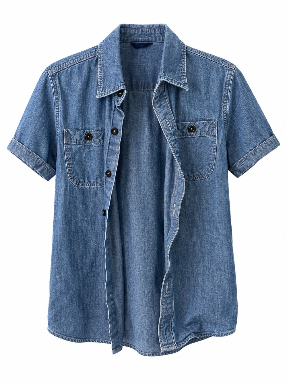 GAP Short-Sleeve Denim Button-Down Shirt - Blue